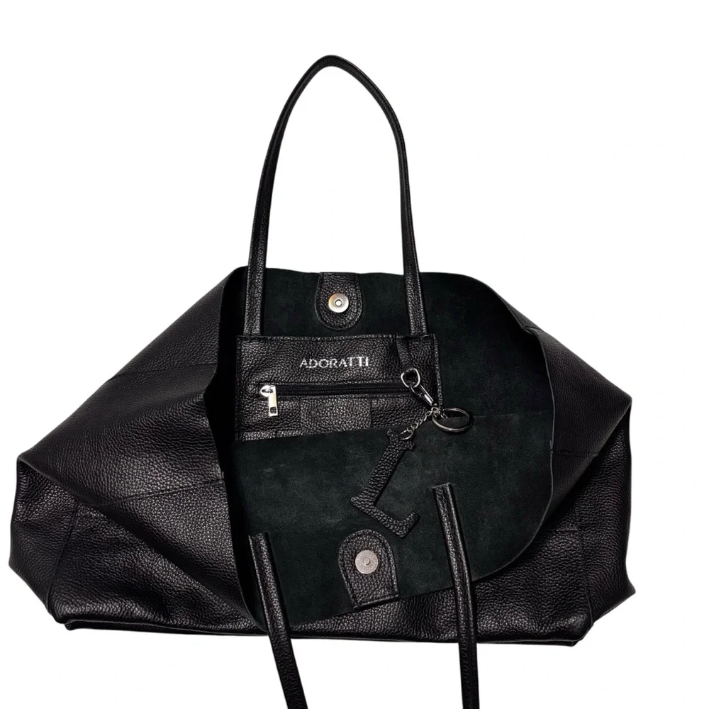Adoratti Leather Carryall Tote Black Italian Leather NWOT Elegant Tote Bag - Picture 8 of 16